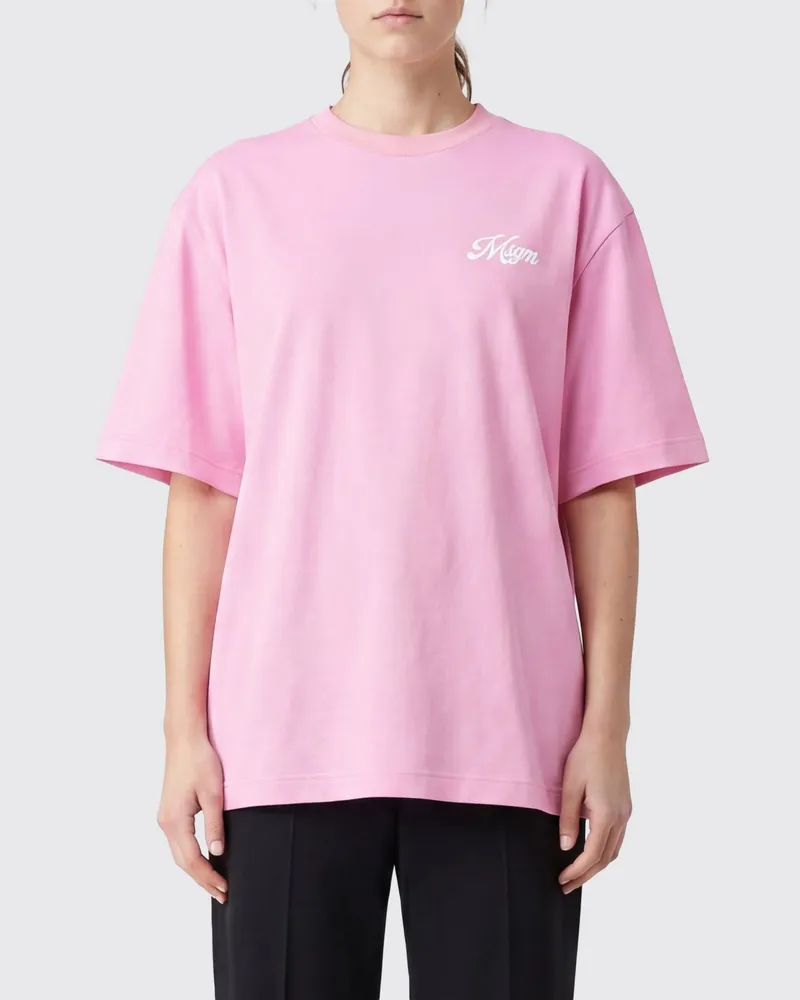 MSGM Locker geschnittenes T-Shirt aus Baumwolle mit kontrastierendem Logo Pink