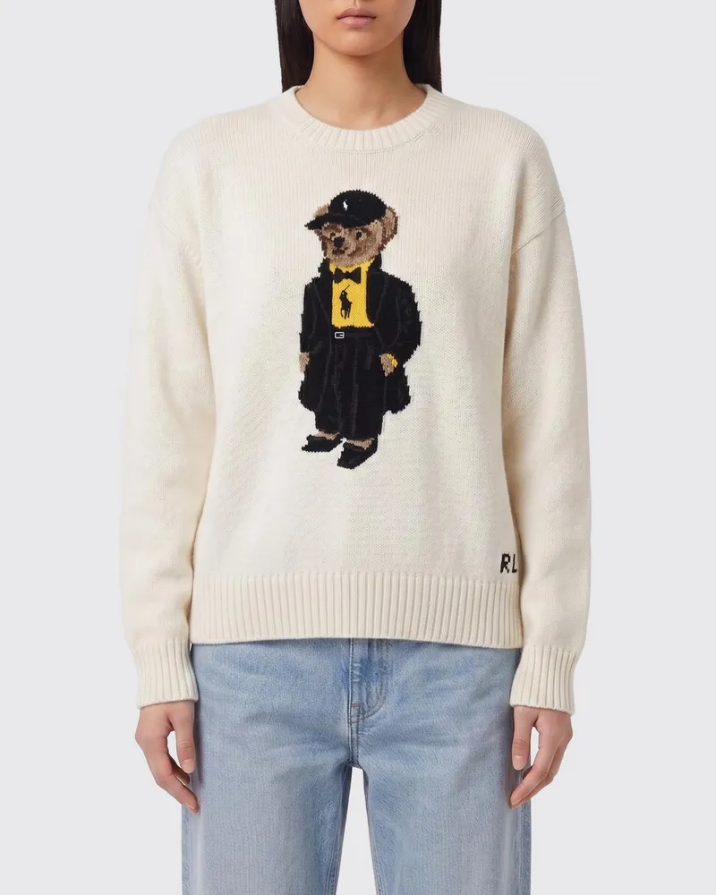 Ralph Lauren Pullover aus Baumwolle mit Teddybär-Print, Rundhalsausschnitt und überschnittenen Schultern Weiß