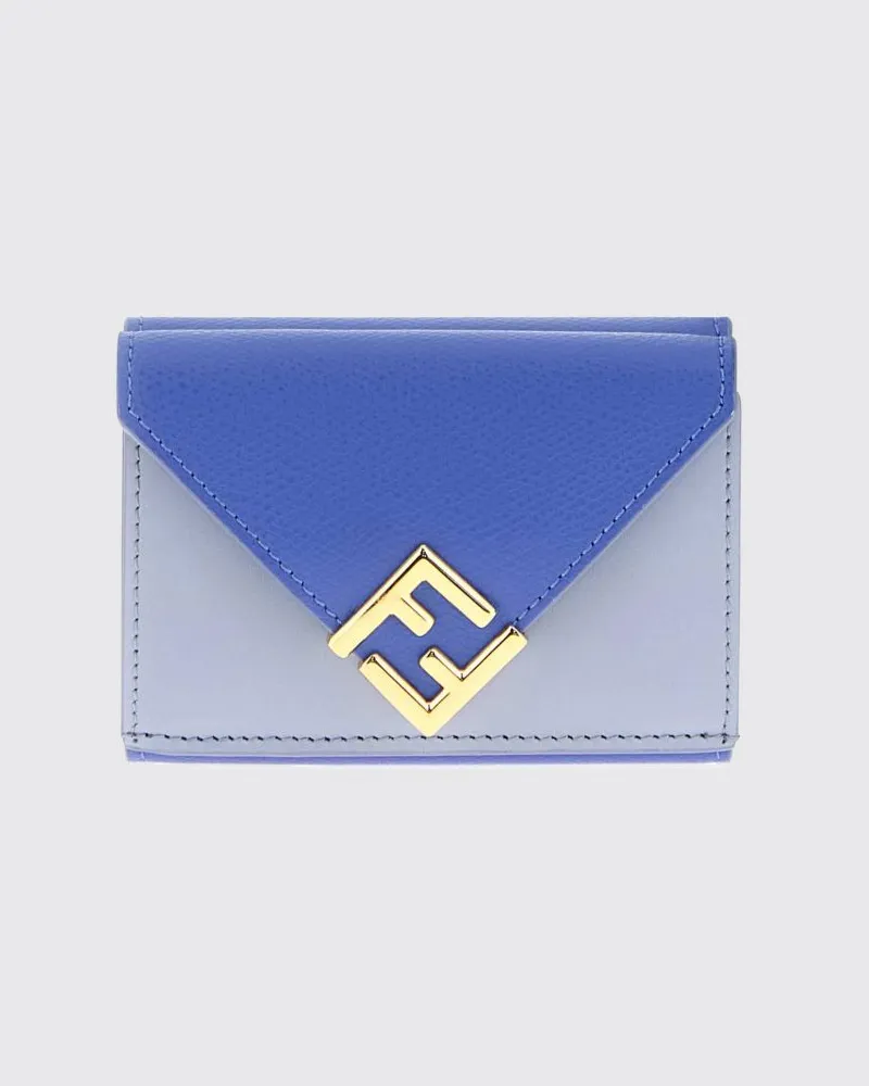 Fendi FF Diamonds Tri-Fold Portemonnaie aus genarbtem Leder mit Monogramm Blau