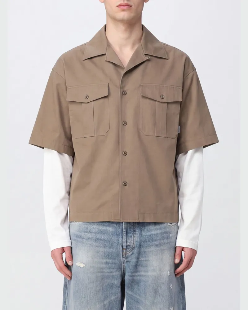 Balenciaga Zweilagiges Relaxed-Fit-Hemd aus Baumwolle mit abstraktem Druck Beige