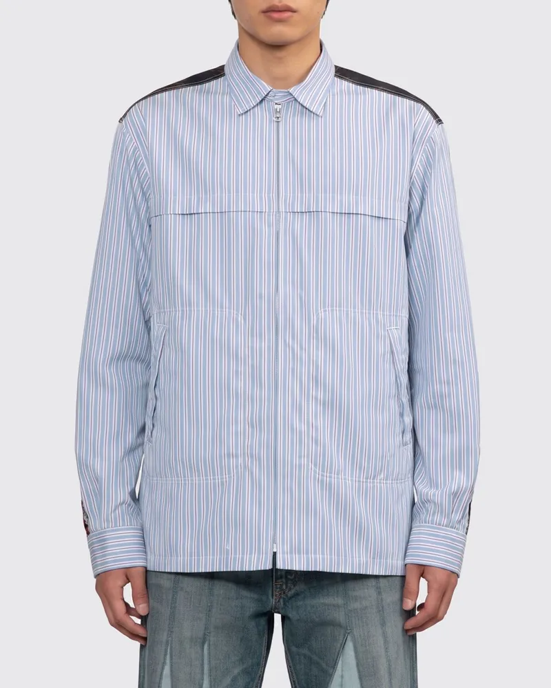 Junya Watanabe Relaxed-Fit-Patchwork-Hemd aus Baumwolle mit Reißverschluss Blau