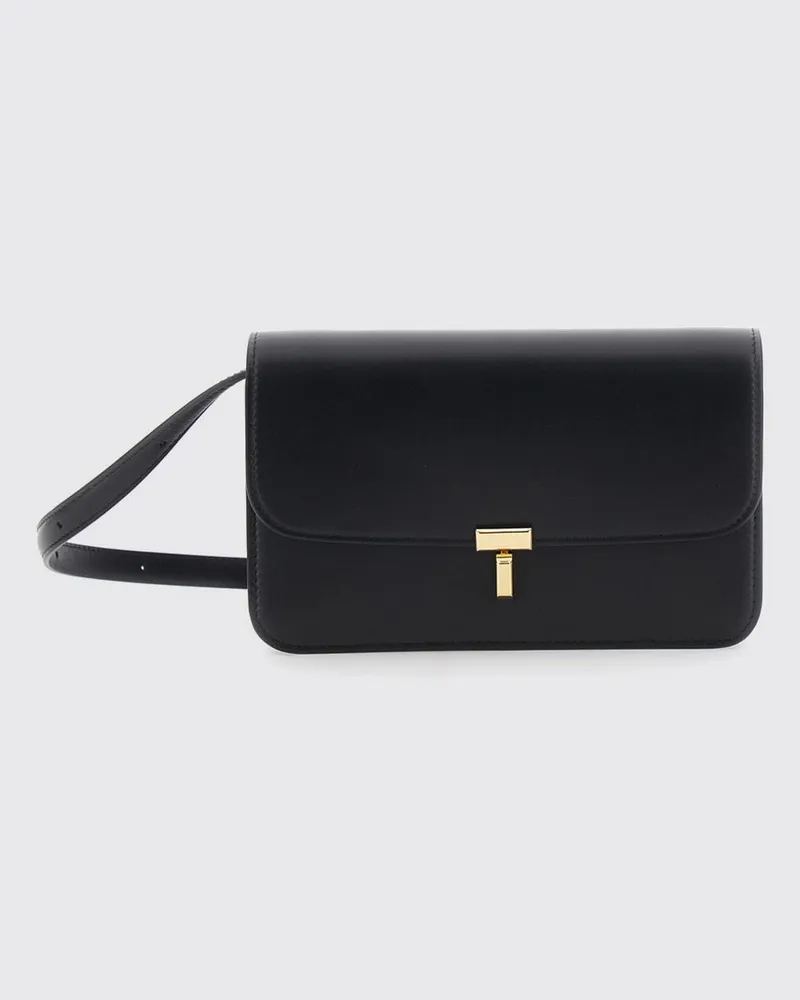 Totême T-Lock Mini Leder-Umhängetasche mit Monogramm-Schließe Schwarz