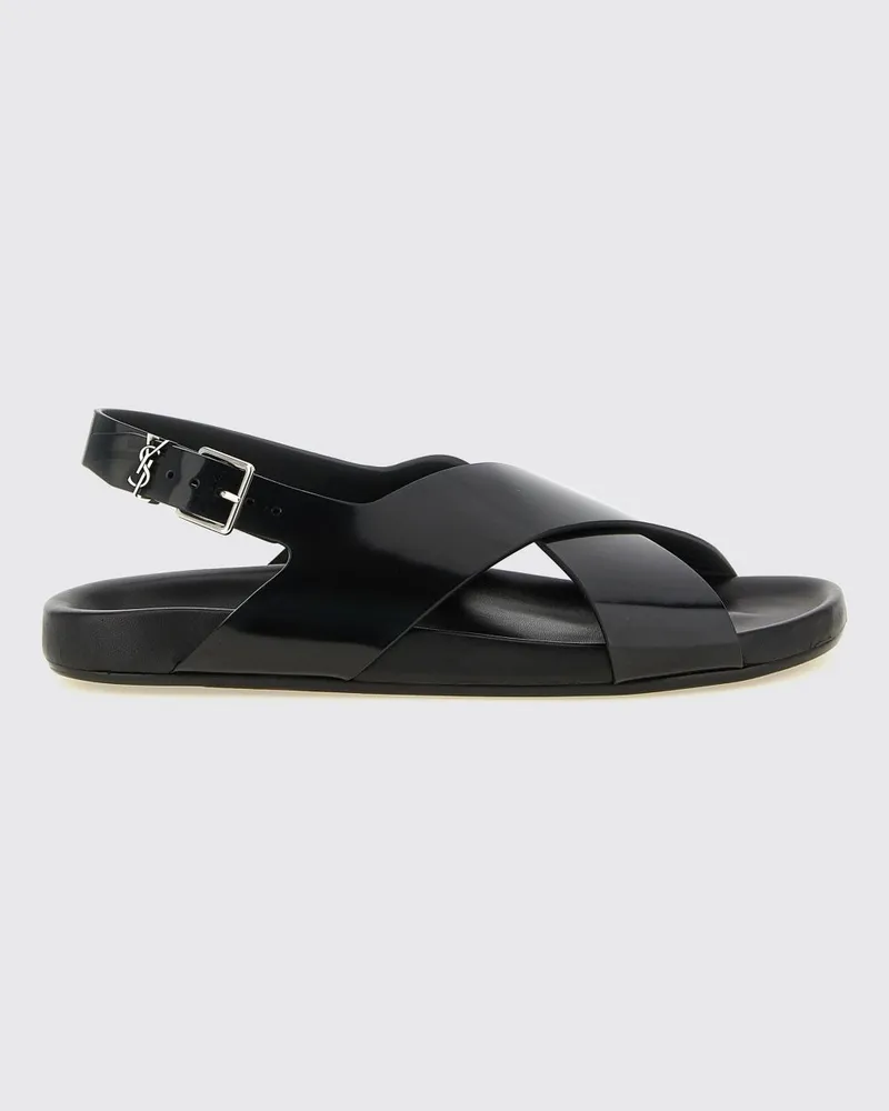 Saint Laurent Helios Slingback-Sandalen aus gebürstetem Kalbsleder Schwarz