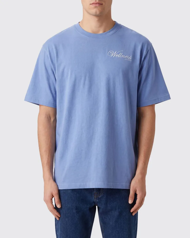 SPORTY & RICH SPORTY  RICH Baumwoll-T-Shirt mit Rundhalsausschnitt Sporty & Rich und Kontrastlogo Hellblau