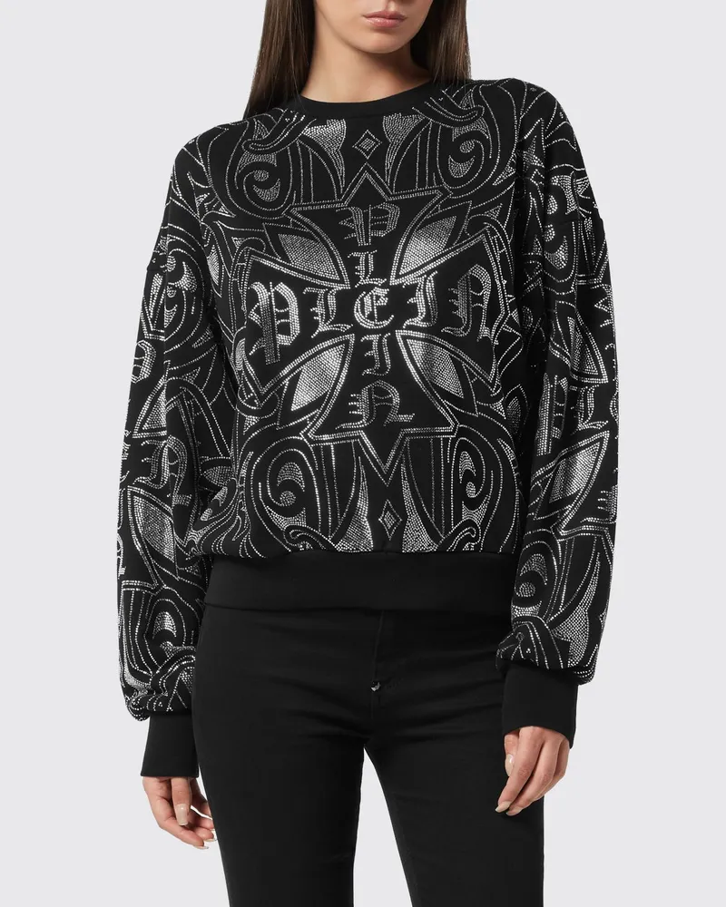 Philipp Plein Jersey-Sweatshirt mit Strass-Monogramm und überschnittenen Schultern Schwarz