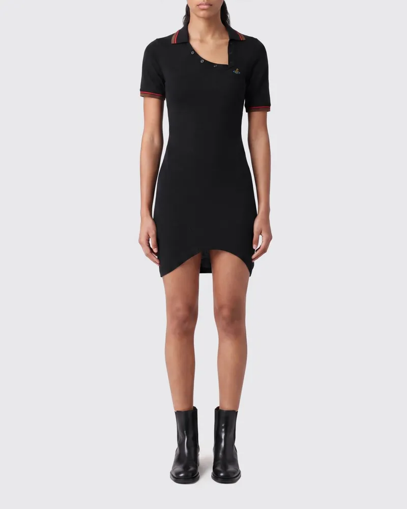 Vivienne Westwood Asymmetrisches Polo-Minikleid aus Baumwolle mit gesticktem Orb-Logo Schwarz