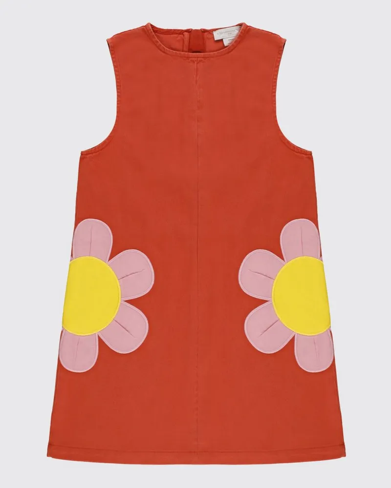 Stella McCartney Kids Schulterfreies Kleid für Mädchen aus Baumwolle mit Blumenprint Orange