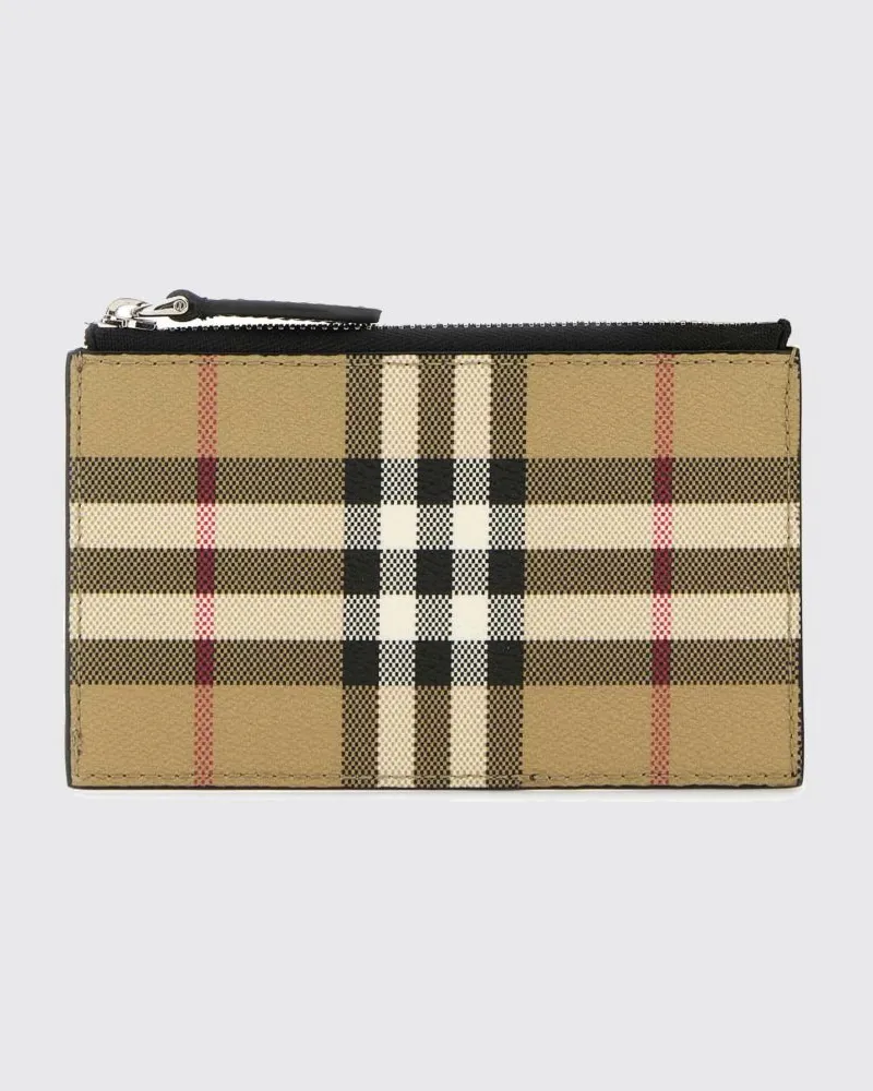 Burberry Kartenetui von aus Leder und beschichteter Baumwolle mit Vintage Check Beige