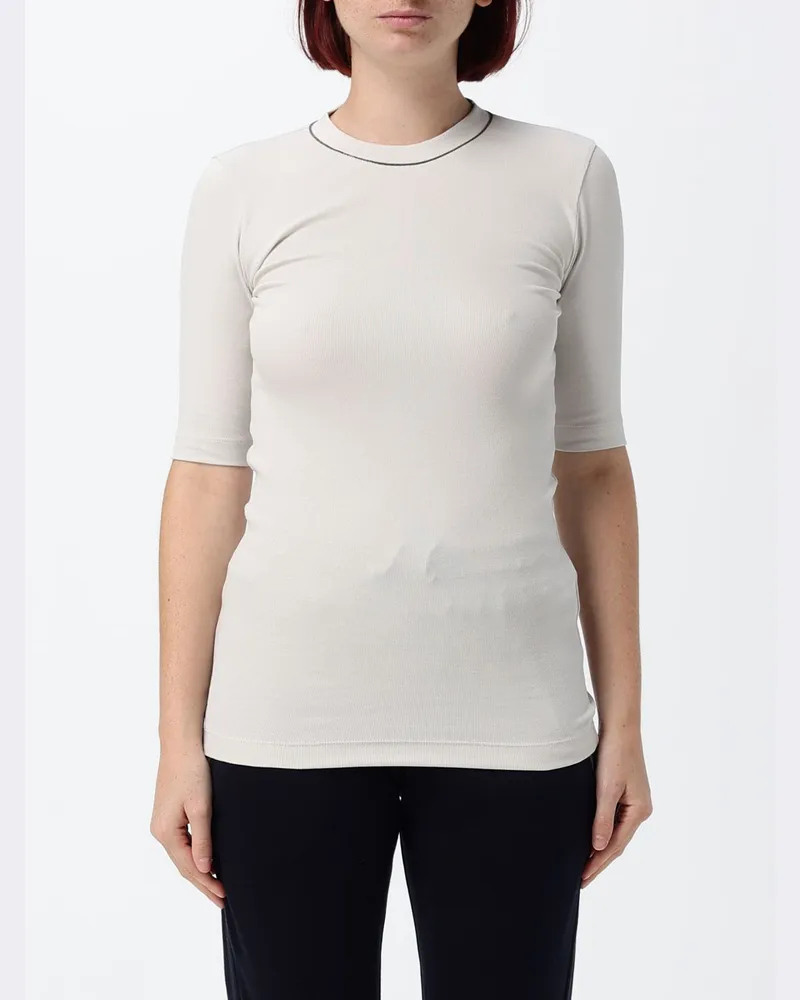 Brunello Cucinelli Slim-Fit T-Shirt aus Baumwolle mit Rundhals und Knopf hinten Weiss