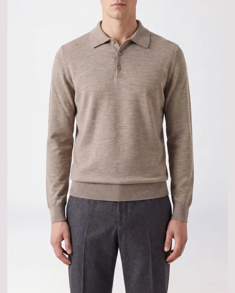 Brioni Langärmeliges Poloshirt von aus Kaschmir und Seide Beige