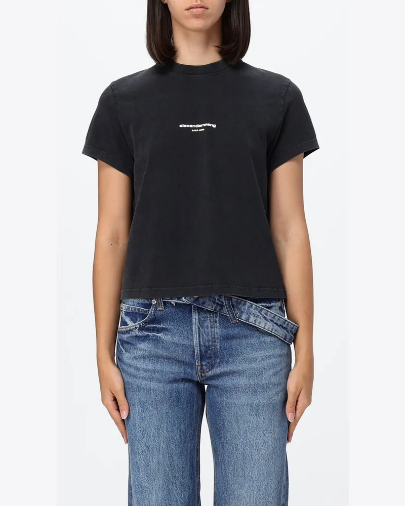 Alexander Wang Baumwoll-T-Shirt mit Rundhalsausschnitt und Kontrastlogo Schwarz