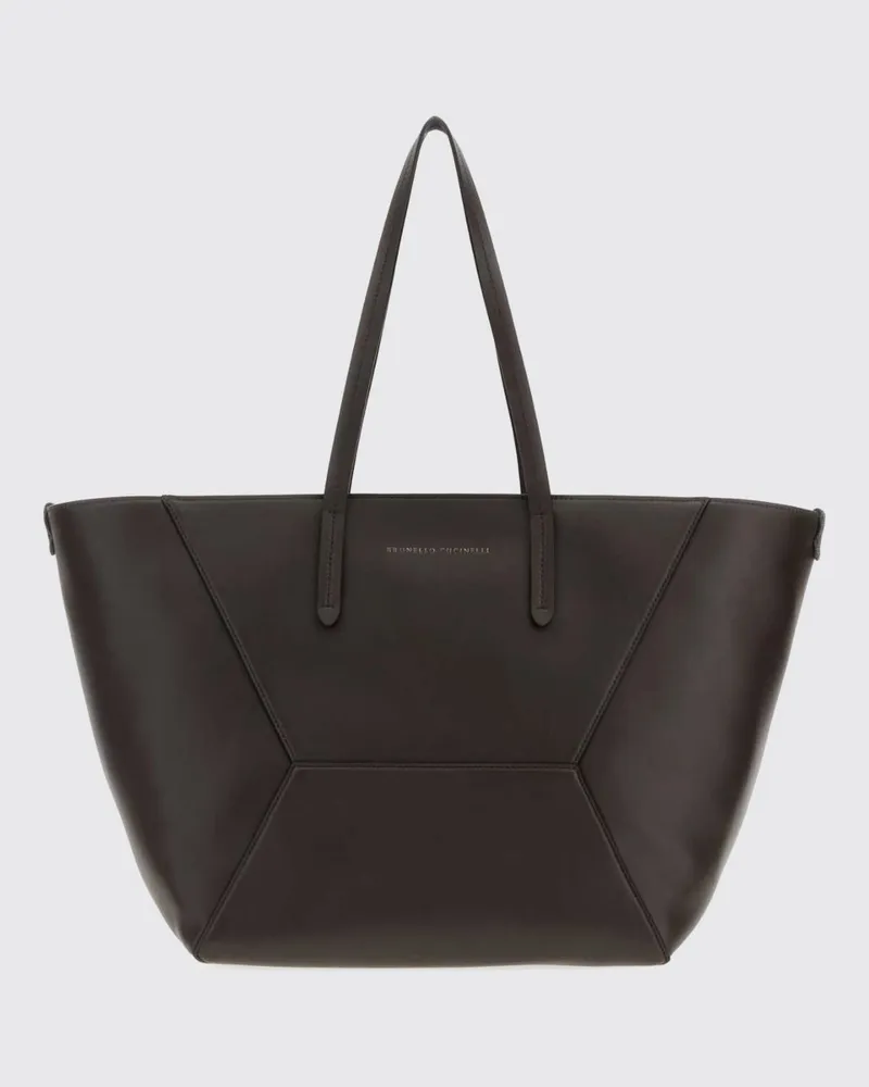 Brunello Cucinelli Große BC Duo Tote-Bag aus Kalbsleder mit Pouch Dark