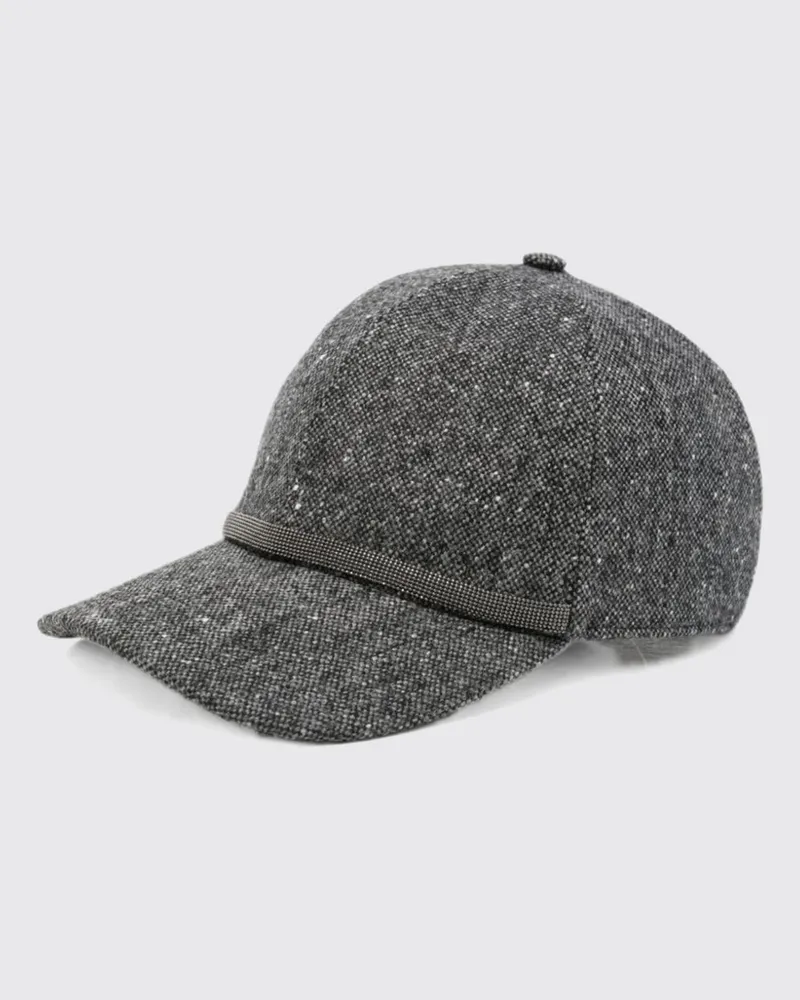 Brunello Cucinelli Baseballkappe aus Wolle mit Stickerei und Monili-Detail Grau