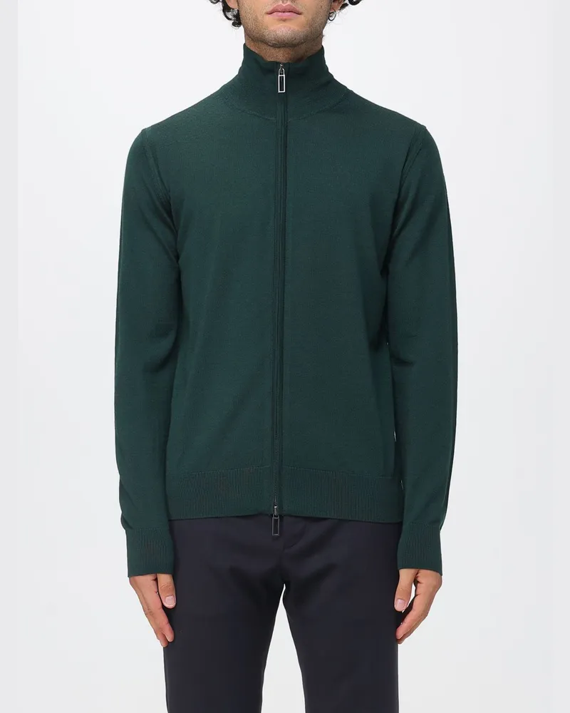 Paolo Pecora Milano Merinowoll-Cardigan mit Reißverschluss, Stehkragen und Taschen Grün