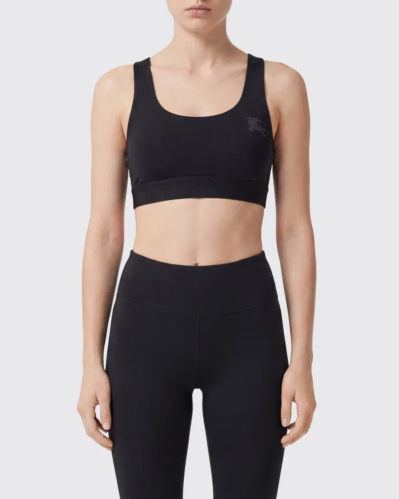 Burberry Gekürztes Sport-Top aus Stretch-Nylon mit EKD-Logo Schwarz