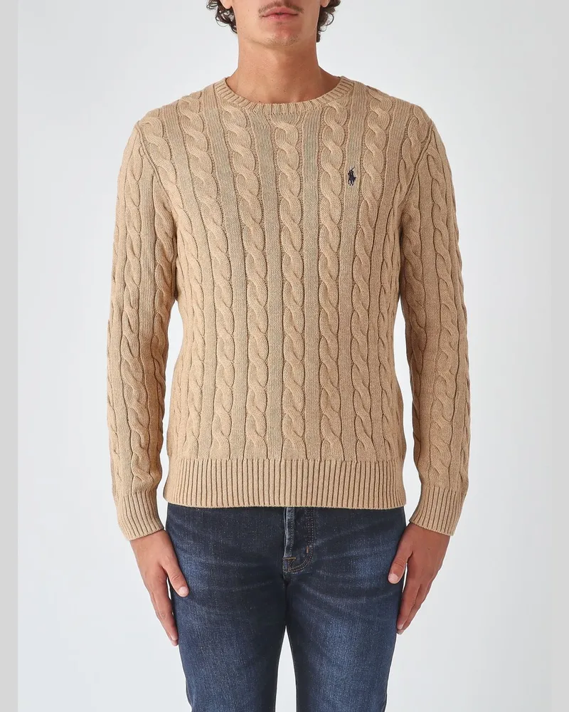 Ralph Lauren Baumwollpullover mit Rundhalsausschnitt und gesticktem Pony-Logo Camel