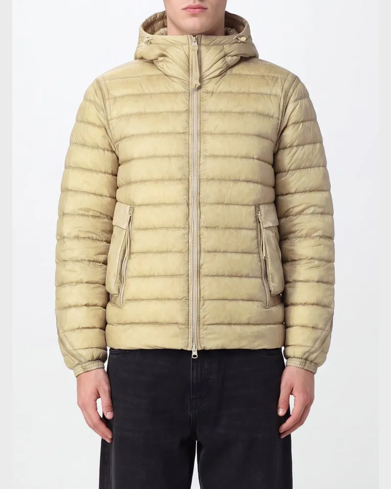 C.P. Company Kurze Nylon-Daunenjacke mit ikonischer Goggle-Kapuze Beige