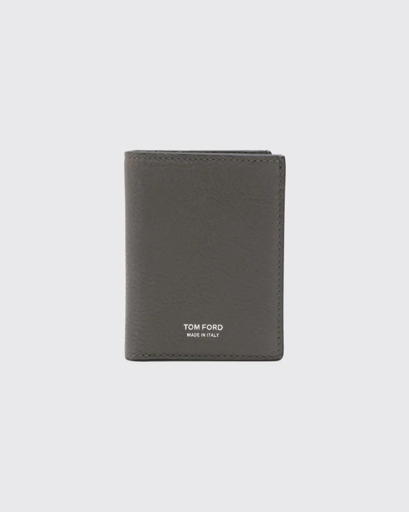 Tom Ford T-Line Bifold-Kartenetui aus genarbtem Kalbsleder mit laminiertem Logo Anthrazit