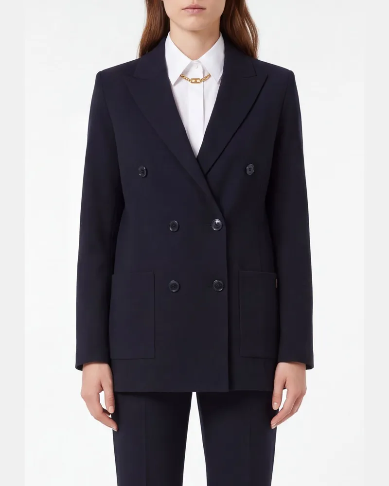Elisabetta Franchi Kurzer Zweireiher-Blazer aus Viskosemischung mit steigendem Revers Schwarz