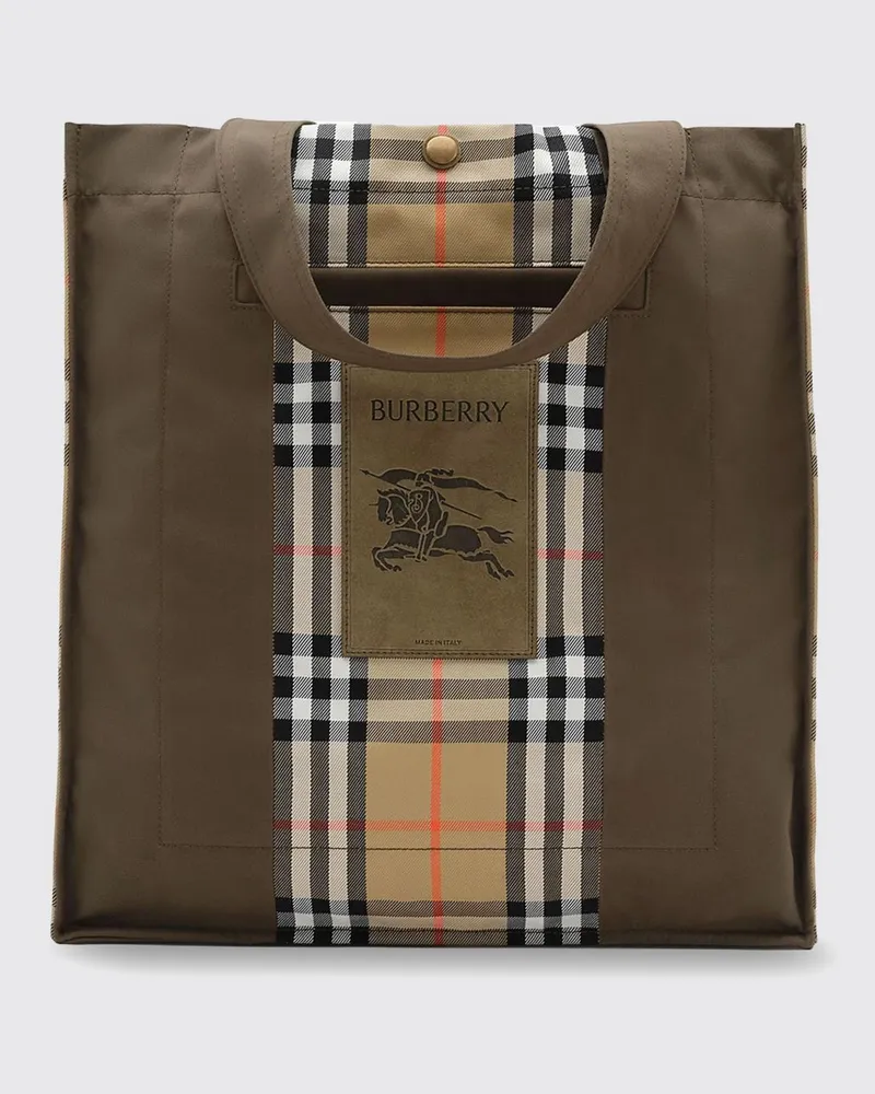 Burberry Trench Tote-Tasche aus Stoff mit Vintage-Check-Muster und EKD-Logo Military