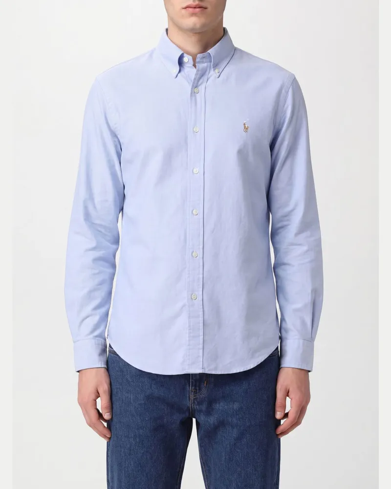 Ralph Lauren Stretch-Baumwollhemd mit Button-Down-Kragen und Logo Blau