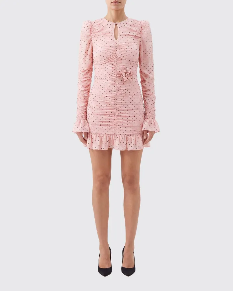ROTATE Birger Christensen Gepolstertes Schulter-Minikleid aus Jersey mit Polka-Dots Pink
