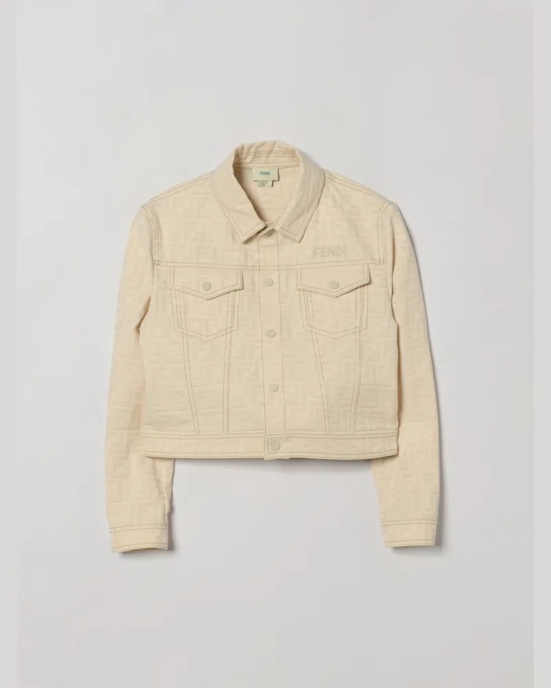Fendi Jungenjacke aus Baumwolle mit FF-Jacquard-Monogramm Natural