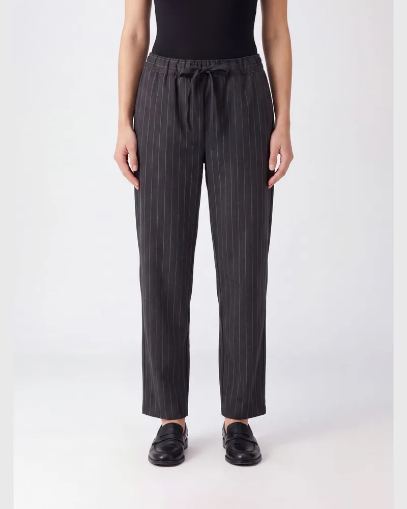 Semicouture Gestreifte Straight-Leg-Hose aus Wollmischung mit Kordelzug Grau