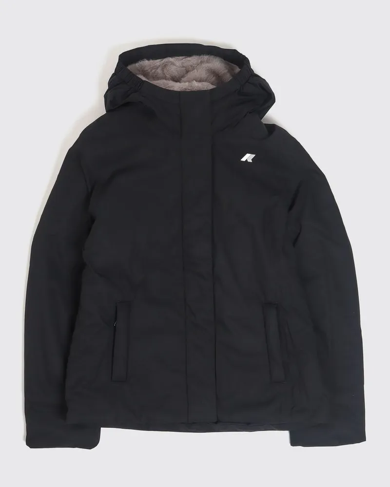 K-Way Lily Daunenjacke für Jungen mit Shearling-Futter und Kapuze Schwarz