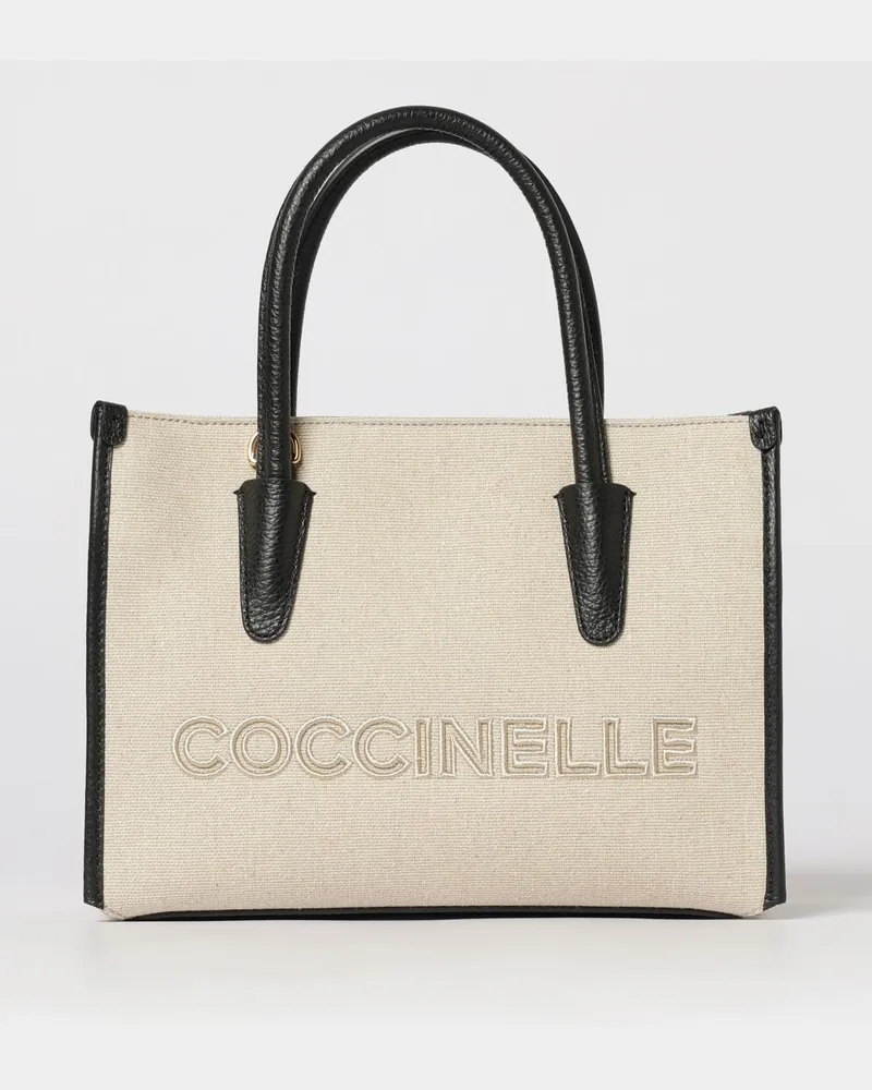 Coccinelle Myrtha Tasche aus Canvas und genarbtem Leder Schwarz