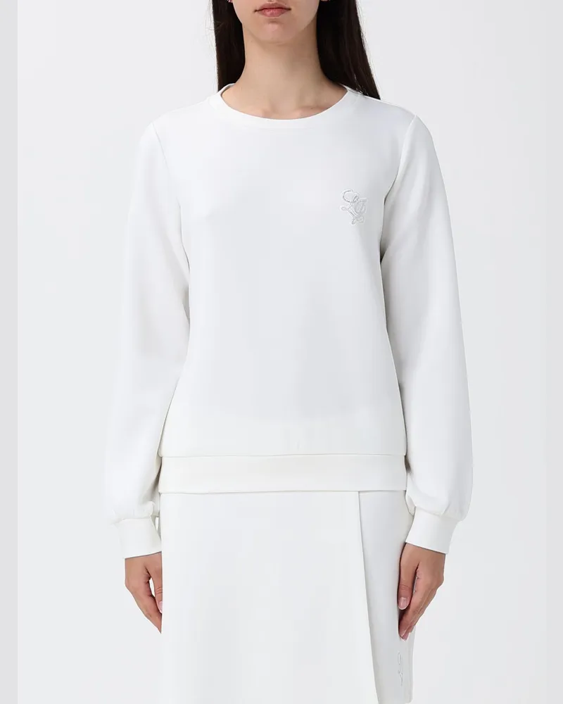 Liu Jo Rundhals-Sweatshirt aus Modalmischung mit Strass-Logo Weiß