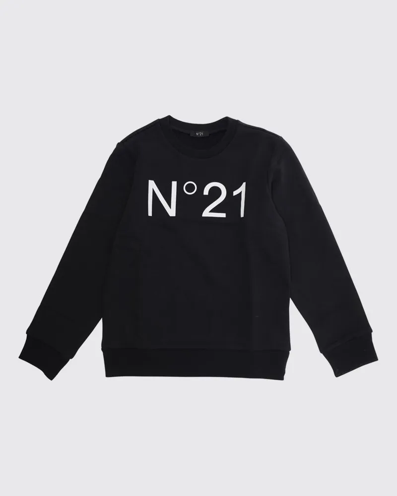 N° 21 Rundhals-Sweatshirt für Jungen aus Baumwolle mit kontrastierendem Logo-Print Schwarz