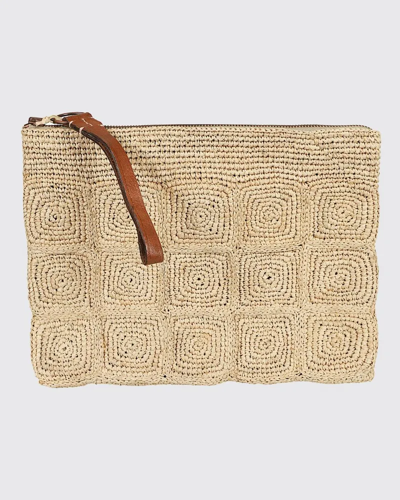 IBELIV Tanala Häkel-Raffia-Clutch Braun