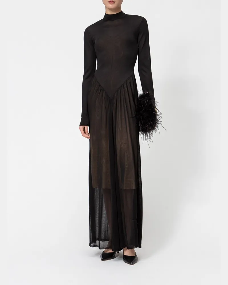 Twin-Set Langärmeliges Strick-Maxikleid aus Viskose mit Stehkragen Schwarz