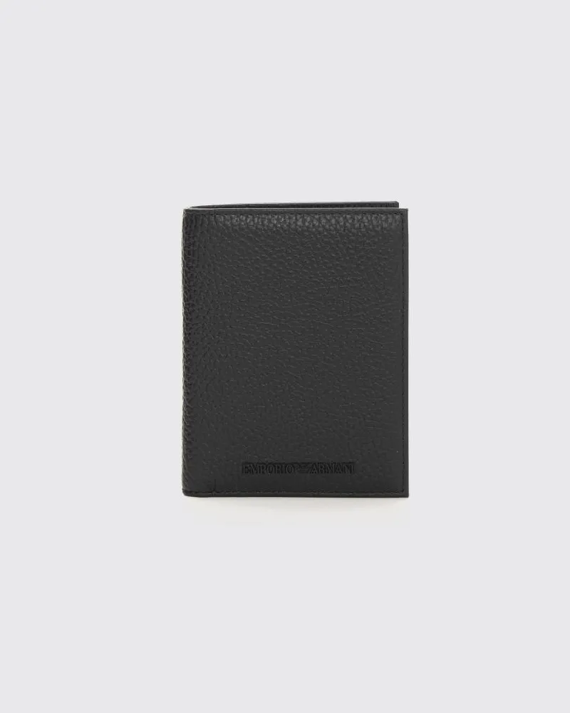 Emporio Armani Bifold-Portemonnaie aus genarbtem Leder mit Ton-in-Ton-Logo Schwarz
