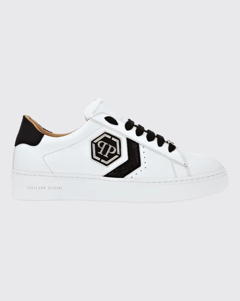 Philipp Plein Low-Top-Sneakers aus Leder mit Monogramm und Hexagon-Logo Schwarz