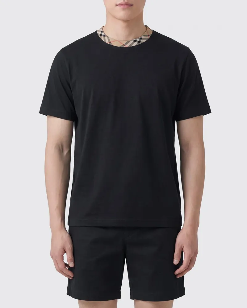 Burberry Baumwoll-T-Shirt mit Karodetail Schwarz