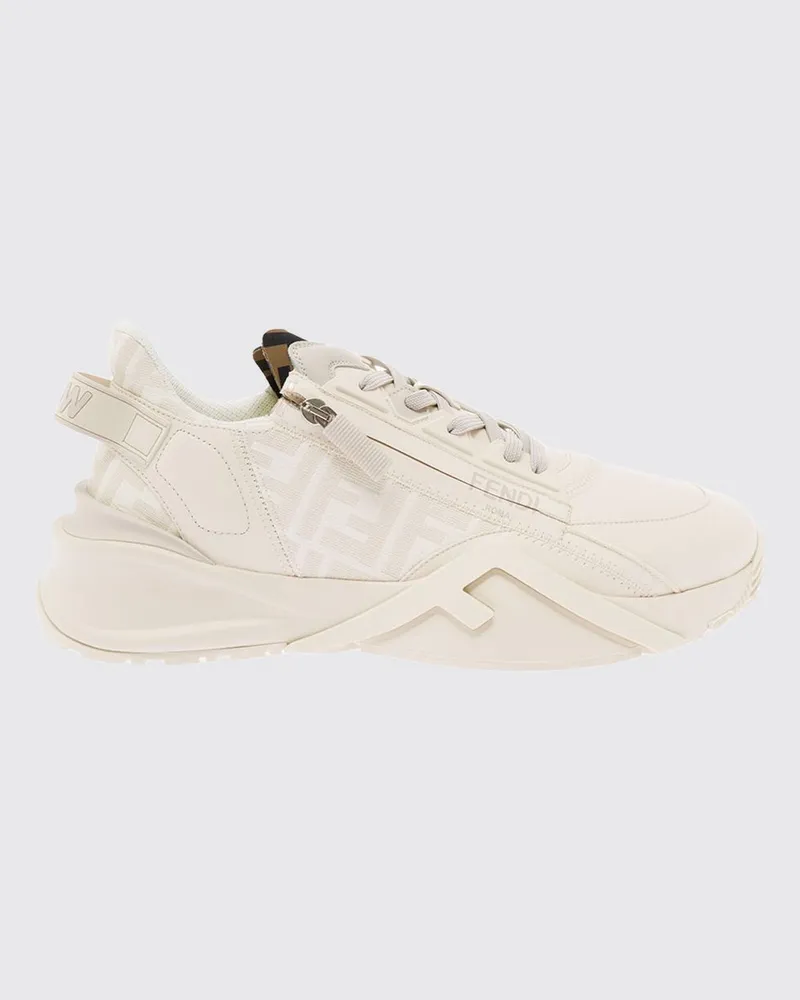 Fendi Flow Low-Top-Sneakers aus Leder und Stoff mit Jacquard-FF-Monogramm Weiß
