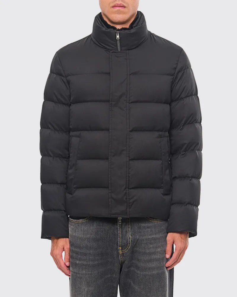Herno Gesteppte Daunenjacke aus wasserabweisendem Nylon mit Stehkragen Schwarz