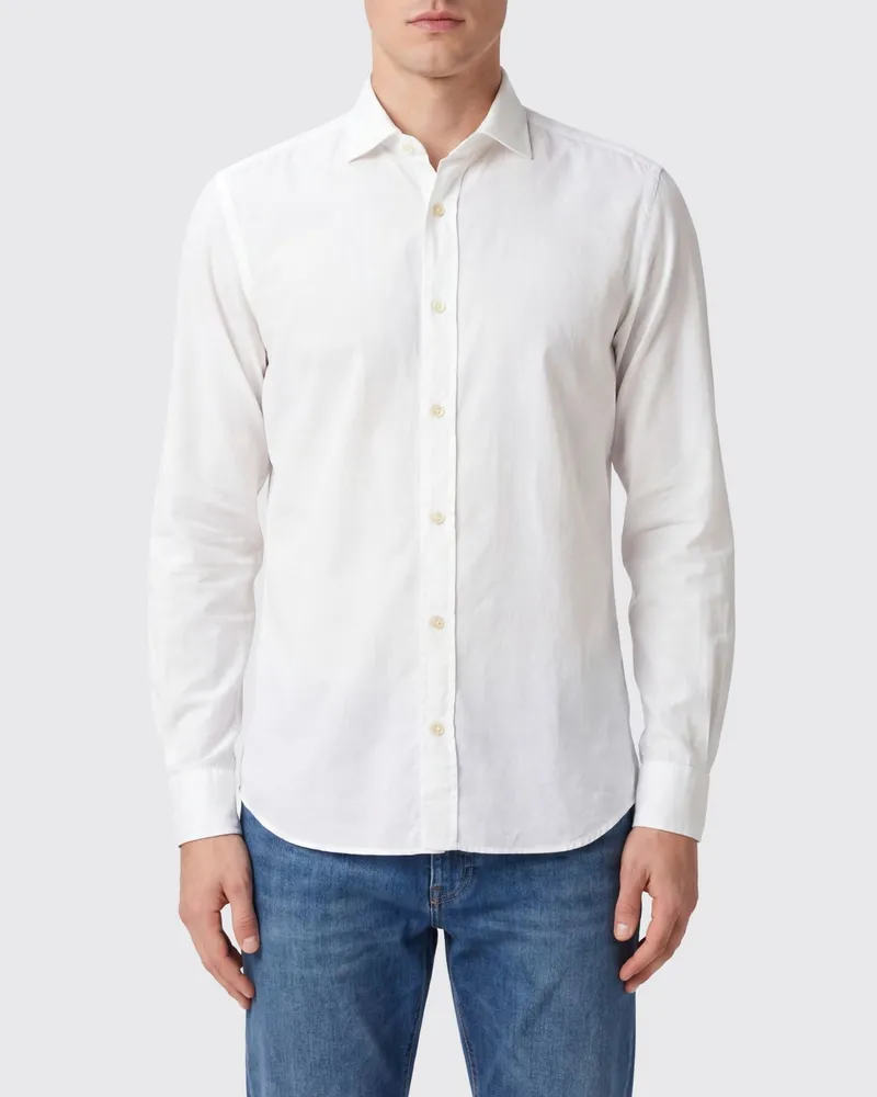Boglioli Slim Fit Baumwollhemd von mit Haifischkragen und langen Ärmeln Weiß