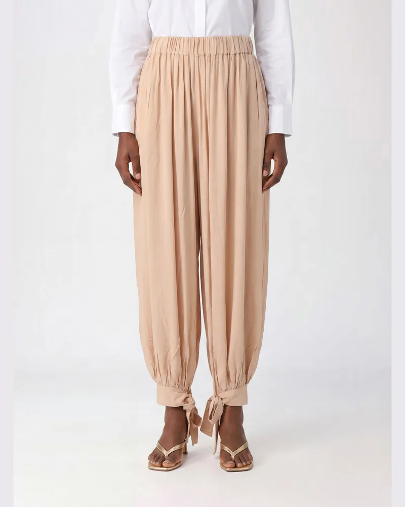ANDAMANE Wide-Leg-Hose aus reiner Baumwolle mit elastischem, mittelhohem Bund Pink