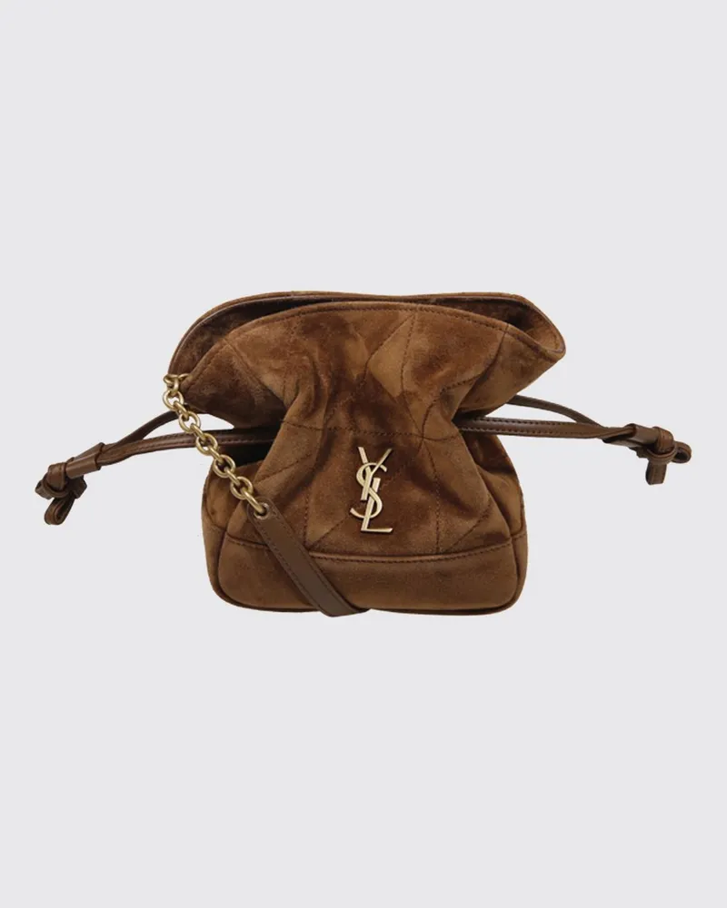 Saint Laurent Jamie Mini-Beuteltasche aus gestepptem Veloursleder mit YSL-Logo Braun