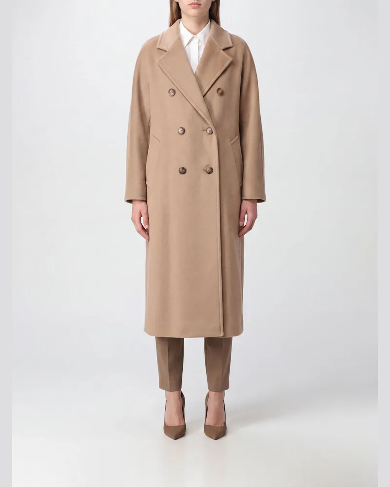 Max Mara Langer zweireihiger Wollmantel Madame mit Gürtel Beige