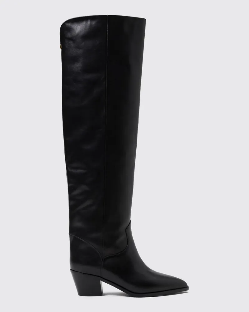 Twin-Set Overknee-Stiefel aus Glattleder mit mittlerem Absatz Schwarz