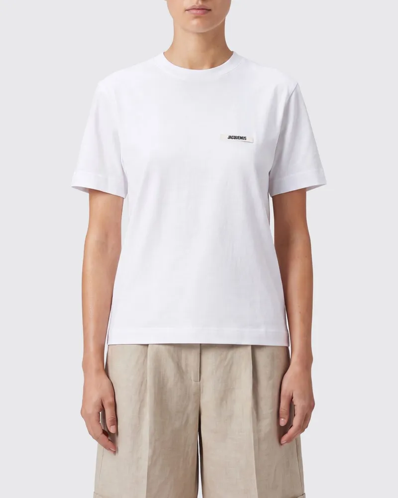 Jacquemus Kurzärmeliges T-Shirt aus Stretch-Baumwolle mit Rundhalsausschnitt Weiß