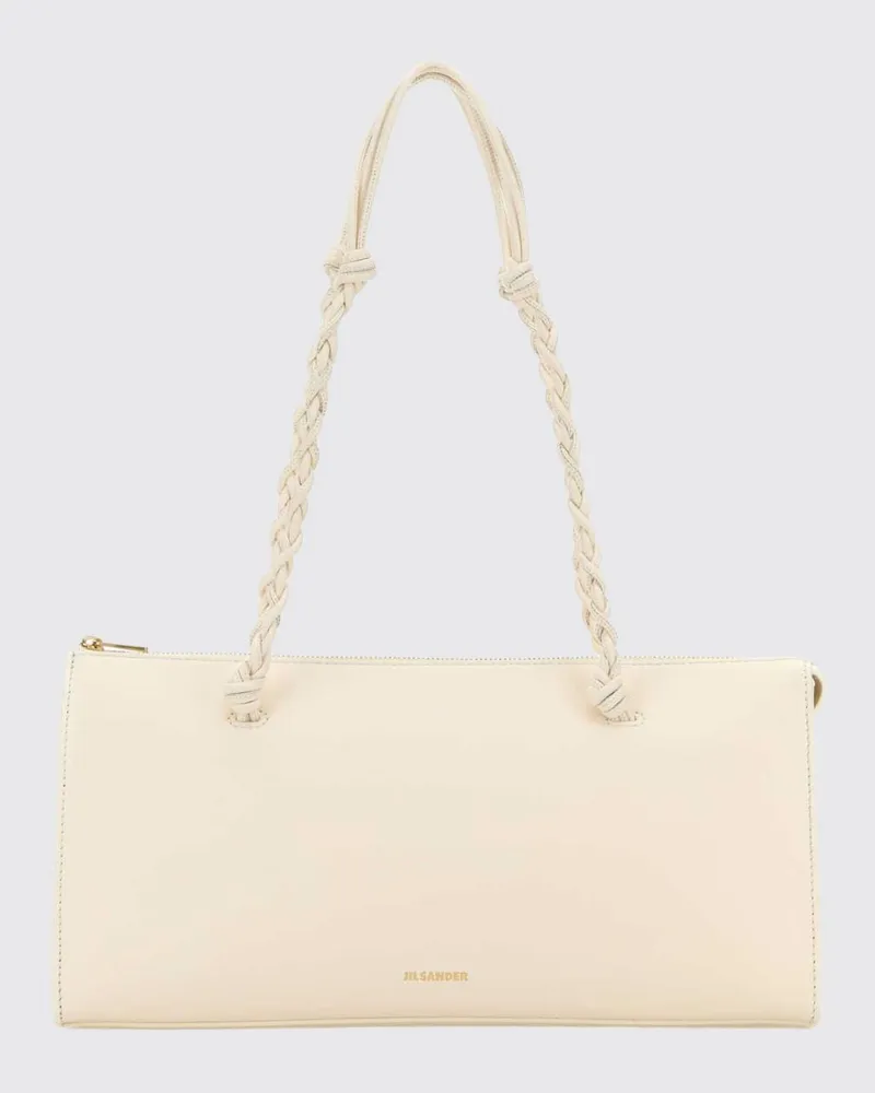 Jil Sander Große Tangle Schultertasche aus Kalbsleder mit geflochtenem Griff Weiß