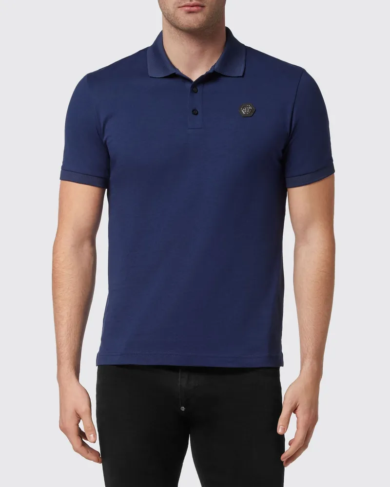 Philipp Plein Kurzärmeliges Baumwoll-Poloshirt mit Totenkopf-Print und Logo Türkis