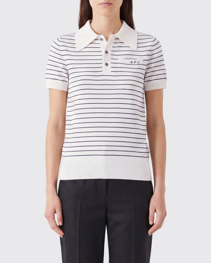 A.P.C. Gestreiftes Strick-Poloshirt aus Baumwolle mit kurzen Ärmeln Nude