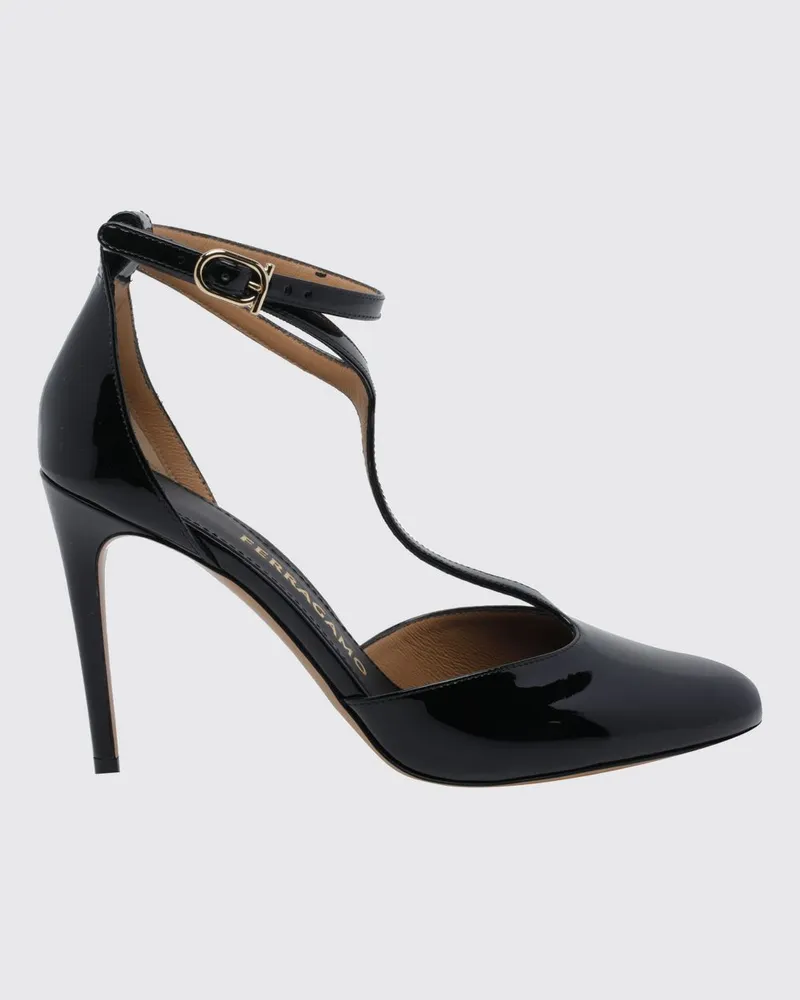 Ferragamo T-Strap-Pumps von aus Lackleder mit hohem Stiletto-Absatz Schwarz