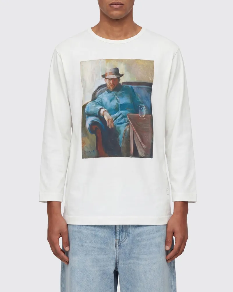 Junya Watanabe Langärmeliges Baumwoll-T-Shirt mit Grafikdruck von Weiß